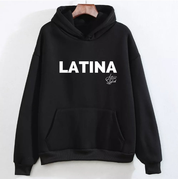 Latina Slogan Hoodie - Black